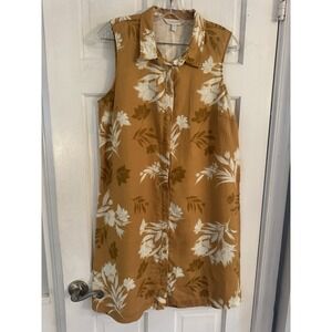 Garnet Hill Women's 100% Linen Sleeveless Button Front Floral Dress Sz 12
